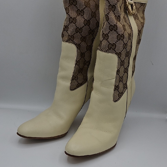 Gucci Cream and Brown Heeled Boots - Picture 13 of 17